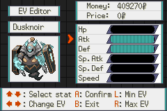 The Pokémon Odyssey EV Editor screen